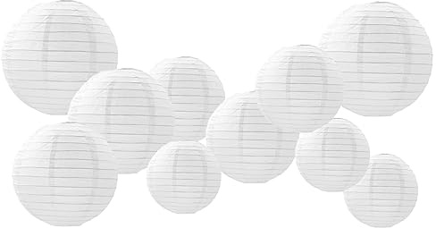GAKA FAVOR 10er Papier Lampions Set Weiß, Hängedekoration Papierlampions Deko, Papier Laternen für Hochzeit,Taufe,Geburtstag,Kommunion,Valentinstag Muttertag Party Deko
