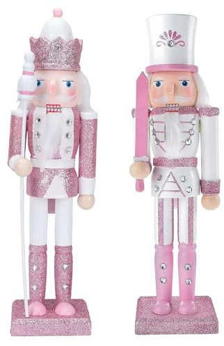 Aisszhao 2 P Christmas Wooden Nutcracker Soldiers,30cm Pink Nutcracker King Ornaments,Premium Pine Wood Nutcracker Home Fireplace Xmas Figures Puppet Soldiers Gifts Toy Spear & Sword