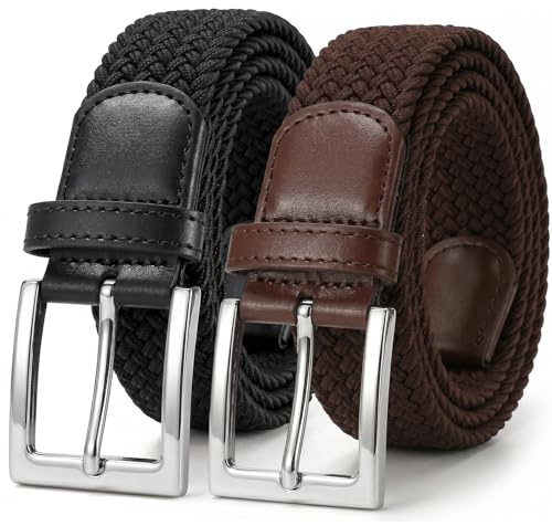 JasGood 2 Stück Geflochtener Elastischer Gürtel für Damen Herren, Unisex Stoffgürtel Stretchgürtel Dehnbarer Gürtel für Jeans Hosen