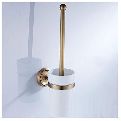 HKYBCF Bathroom Hardware Sets Bronze Bathroom Accessories Antique Toilet Brush Holder Vintage WC Roll Paper Holder Ceramic Double Cup Holder Brass Soap Dishes (Color : Toilet brush holder)
