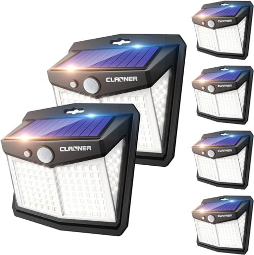 CLAONER Solar Lights Outdoor, Upgraded Motion Sensor Security Lights with 3 Modes IP65 Waterproof Durable Solar Powered Wall Lights 270° Lighting Angle for Yard Door Fence (6 Pack)