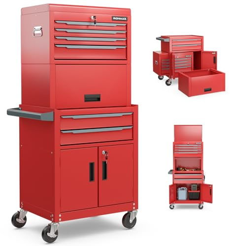 Goplus Tool Chest, 6 Drawers 3-in-1 Extra Large Tool Storage Cabinet with 4” Universal Lockable Wheels, Auto Lock, Protective Liner, Heavy Duty Rolling Tool Box for Garage, Workshop