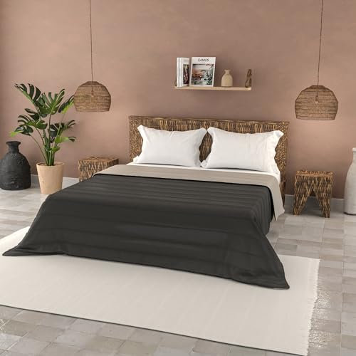 Italian Bed Linen Couette d'été en Microfibre Couleur Unie, Basic, Gris foncé/Gris Clair, 250x240cm