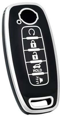 OFF WE GO for Nissan Rouge Pathfinder Key Fob Cover, Soft TPU Key Fob Case Full Protector Compatible with 2023 2024 Nissan Rouge Pathfinder 5 Button Smart Remote Key (Silver Black)