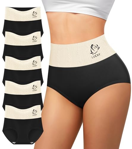 MIOTAN Women's Cotton Underwear High Waisted Tummy Control Knickers Postpartum Briefs Ladies Panties Pack (Black, S)