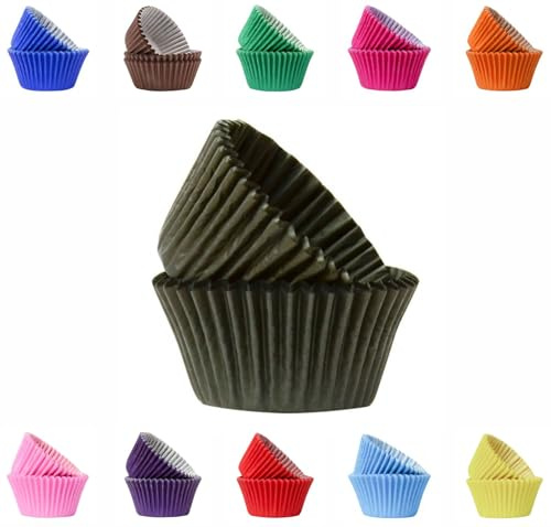 LARRYROO Caissettes de cuisson pour cupcakes colorées et vibrantes, caissettes à muffins en papier résistant à la graisse de 50 mm (50, noir)