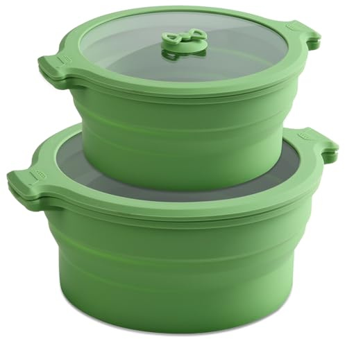 Collapsible Silicone Microwave Cookware Cooker Steamer for Cooking with Lids, 0.8L and 1.4L Glass Food Storage Container Sealed Bowl Mixing Bowls 2pc Set BPA Free