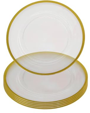 WedDecor Charger Plates 33cm Gold Trim Design, 6pcs | Acrylic Charger Plates for Weddings, Parties, Kitchen Décor, and Tabletop Styling, Affordable Bulk Options