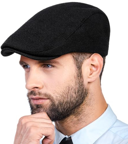 LADYBRO Klassische einfarbige Schiebermütze für Herren, Cabbie Driving Scally verstellbar, Schwarz, Einheitsgröße 56-59cm