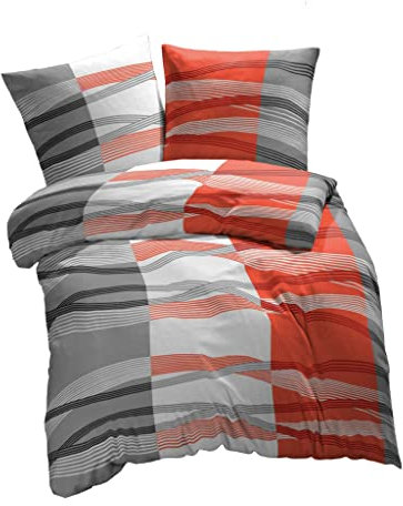 etérea Microfaser Bettwäsche 135x200 2er Set - Ganzjahres Bettbezug - Hunter Gestreift Bettwäsche-Set mit Kissen 135x200cm + 80x80 cm Kissen - Orange