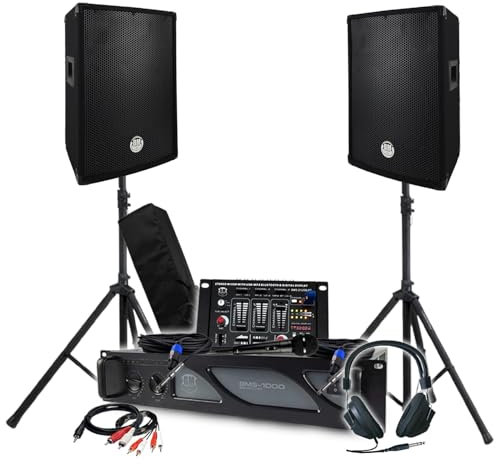 Pack Sono BM Bmsonic Verstärker, 1000 W, Paar passive Lautsprecher, 2 x 400 W, Mischpult, Füße, DJ-Kopfhörer, Kabel und Mikrofon