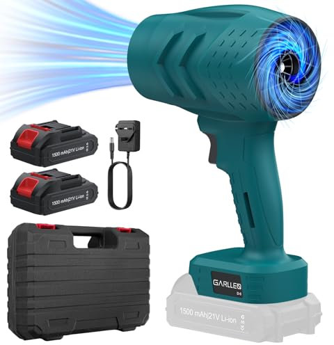 GARLLEN Cordless Leaf Blower, 21V Electric Leaf Blowers for Lawn Care with 2x 1.5Ah Battery, Lightweight Violent Turbofan Blower 35000RPM with Charger for Patio, Garden, Driveway Cleaning