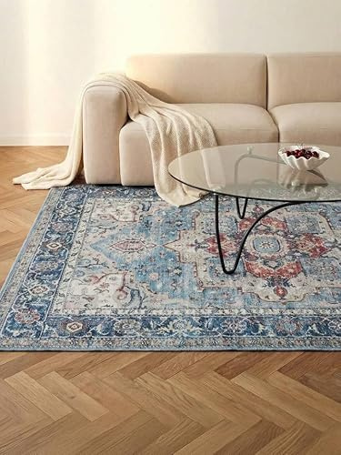 RugVista Georgia Oriental Teppich, 160 x 230 cm, Blau/Multi | Orientalische, Rechteckig, Mittlerer Stapel, Maschinenwäsche, Oeko-Tex 100, Wohnzimmer, Schlafzimmer