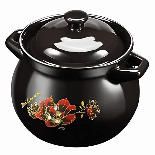 Olla de cerámica Antiadherente Cazuela de cerámica con Tapa Olla de Barro Utensilios de Cocina de cerámica Redonda, Olla de Barro de Loza con Tapa para estofado Sopa Vapor Resistente a rayones-4l