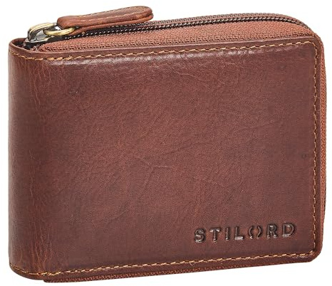 STILORD Ernie Wiener plånbok läder plånbok damer liten äkta läder myntplånbok plånbok herr plånbok med dragkedja myntplånbok Farbe:Kara-konjak