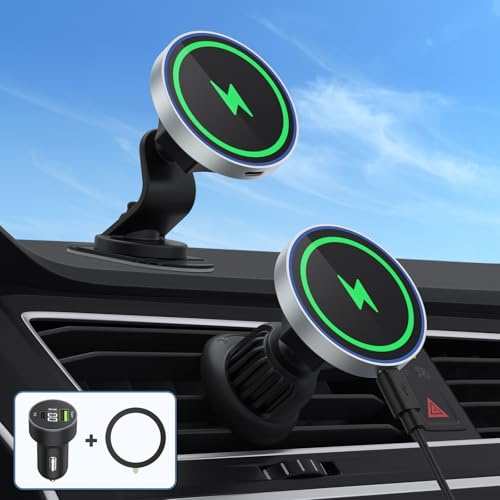 Vancle 15W Support Telephone Voiture Induction, Chargeur Mag-Safe Voiture【Grille d'aération/Support Voiture】 Telephone Voiture Magnétique Chargeur sans Fil pour iPhone 16/16e/15/14/13/12 Mini