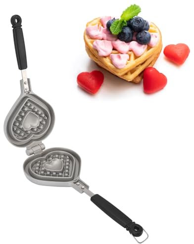 Pan de Gaufre de Forme de Coeur, Mini-gaufrier avec Revêtement Antiadhésif pour la Préparation du Petit-déjeuner en Famille, Fait des Gaufres, des Gâteaux et des Gâteaux de Prune