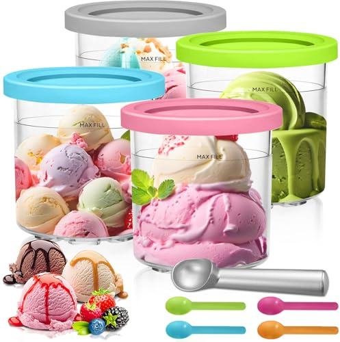 RDDAIPE 4 Piezas Recipiente Creami para Ninja Maquina Helados, 500ml Recipiente para Ninja Creami, para Ninja Maquina Hacer Helados NC299AM/C300s, Accesorios para Ninja Ice Creami Maker