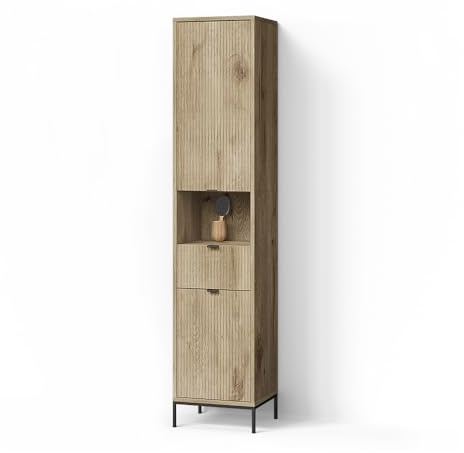 Livinity Badschrank ATERNO, Viking Oak, 40 x 190 cm | mit Tür und Schublade