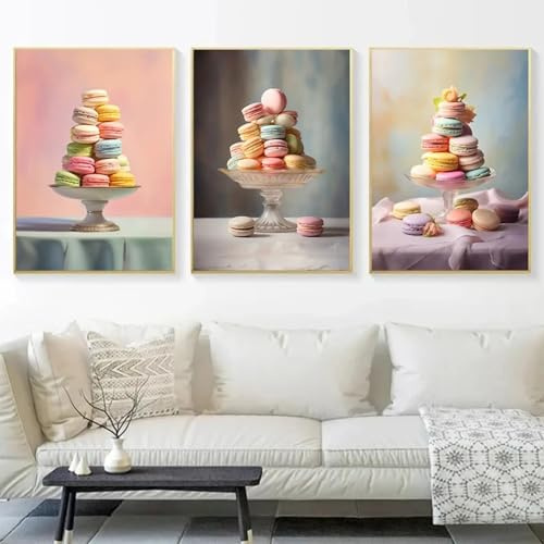 TONGYINLI Affiches et impressions colorées de macarons français, desserts, nourriture, impression sur toile, art mural, image pour décoration de pâtisserie et de café, 40 x 60 cm, sans cadre