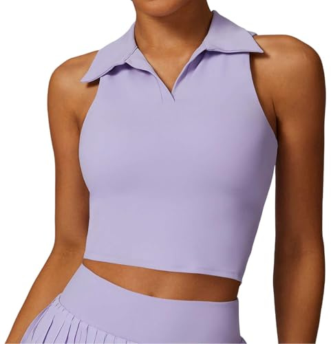 Generisch Top Donna Sexy Senza Maniche Canottiera Donna Sportiva Tennis Allenamento Fitness Camisole Corto per Sport Tempo Libero Estate Primavera Cashmere Seta Uomo, Lilla, L
