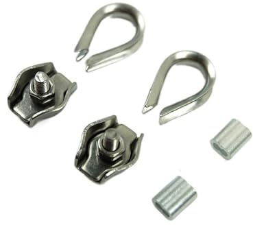 DZNDM0EVT Wire Rope Clamp Paquete de 15 Abrazaderas de Cable de Acero Inoxidable 304, guardacabos, mordazas y Casquillos for Varios tamaños(Clamps for 2mm Rope)