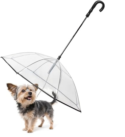 PETLESO Klarer Hunde Regenschirm mit Leine für Spaziergänge im Freien bei Schnee oder Regen