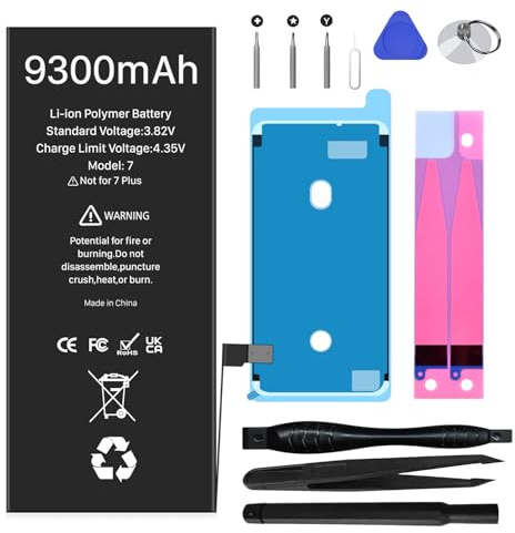 LCLEBM Batterie pour iPhone 7, 9300 mAh (Nouvelle Version 2026) Batterie de Remplacement Haute capacité améliorée pour iPhone 7,A1660, A1778, A1779 avec kit de réparation Complet