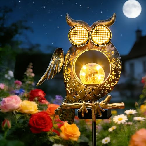 Solar Lights Outdoor Garden,Owl Solar Garden Lights with 600mAh Battery 8-10H Auto On/Off,IP55 Waterproof Metal Owl Decor for Patio Yard Lawn Pathway,Dynamic Eye Lighting for Mum Kids Garden Lovers