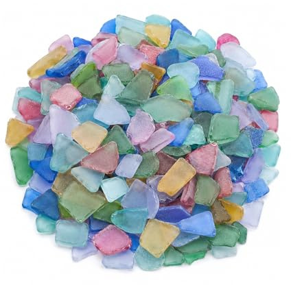 Azarton Seeglas zum Basteln 500g, bunt mattiertes Meerglas getrommelt für Schmuckherstellung, Strandglas Dekosteine für Aquarium, Vasenfüllung & Maritime Deko, 1 cm bis 3 cm
