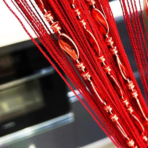 ave split, dekorativer Fadenvorhang, 100 cm x 200 cm, Wand-Fenstervorhang mit Perlenbändchen, Raumteiler, Türtrennvorhang, Vorhang für Hochzeit, Café, Restaurant, Schaufensterdekoration, Rot