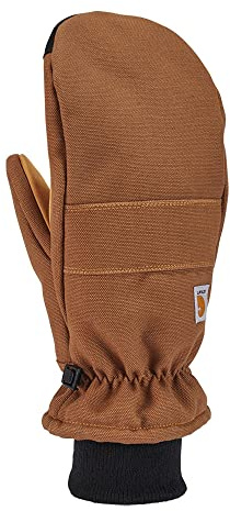 Carhartt Men's Insulated Duck Synthetic Leather Knit Cuff Mitt Cold Weather Gloves, Brown, Large