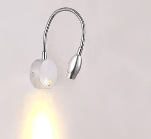 SXYSXYSXY Flexible Schwanenhals Leselampe Wandleuchte mit Schalter 360 ° Drehfunktion Wandlampen Warmweiß 3000K 3W Nachttischlampe Spotlight Nachtlicht Wandmontage Schlafzimmer Bettleuchte,Silber