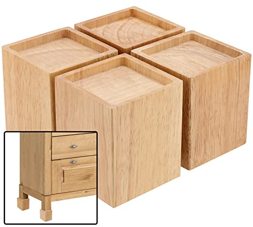HOZEON 4 Pack 4 Inch Wood Bed Risers, Heavy Duty Furniture Risers, Wooden Furniture Lifters Square Bed Frame Lifters Extenders for Couch, Sofa, Bed, Chair, Dark Brown