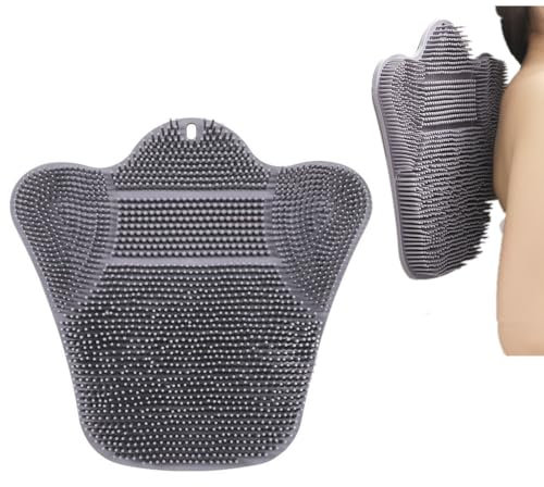 Brosse ergonomique en forme de S pour le dos mains libres pour douche, nettoyeur de pieds TPR et tapis de massage, brosse de rechange en luffa (1 x design ergonomique gris)