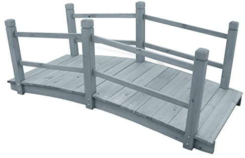 ARKEM Ponte Ponticello da Giardino in Legno per Laghetto con Passerella ad Arco, Impermeabile per Esterni,Ponte da Giardino Grigio 140x60x56cm in Legno Massello di Abete