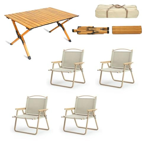 4-teiliges Campingstuhl-Set mit 1 Picknicktisch, tragbarem Klapptisch und Sitzen. Ultraleichtes Aluminium-Familientisch-Stuhl-Set mit Tragetasche
