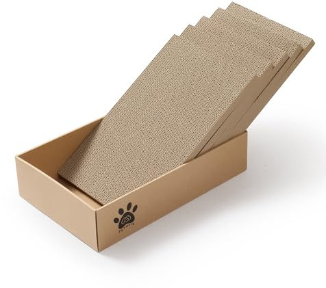PETWERK® Katzenkratzpappe PANDOR Box mit 5 Kratzbrettern - Doppelseitige Kratzpappe für Katzen - Kratzbrett Katze zur Krallenpflege - Kratzbox - Kratz Karton - 28L x 10,5B x 44H cm