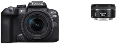 Canon EOS R10 Appareil Photo Hybride Format APS-C 242 Mpix Noir + Objectif RF-S 18-150mm F35-63 is STM Noir & Objectif EF 50mm f/1,8 STM pour Monture EF (Portrait, Reportage)