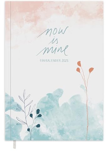 Eine der Guten Terminkalender A5 - Kalender 2025, Wochenplaner & Notizbuch, Softcover Taschenkalender Terminplaner, leicht & übersichtlich, Weiß Rosa mit Blumen, klimaneutral, FSC Papier