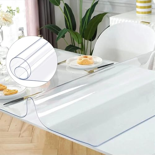 1.2mm Thick Clear PVC Tablecloth, Clear Table Protector Mat, PVC Table Cover Protectorfor Kitchen Coffee Office Dining Table,Home, Writing Desk Tabletop, end table, TV bench (90 * 90cm)