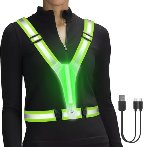 HENMI LED Warnweste Fahrrad,Reflektoren Laufweste,Verstellbarer Elastische LED Leuchtweste für Radfahren oder Wandern Joggen Laufen Running