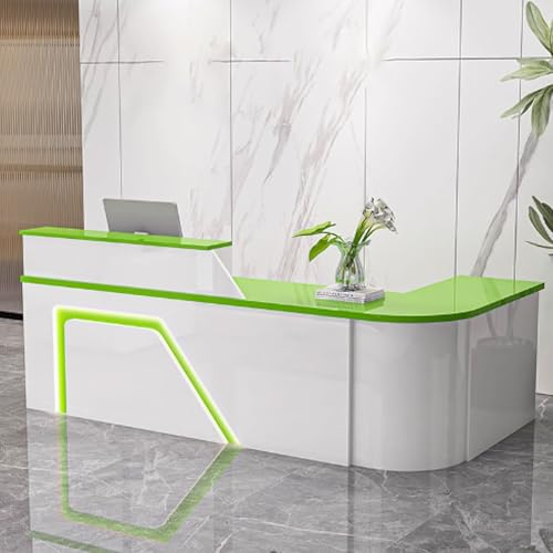 GUQASDV Reception Desk Modern, Empfangstheke Tresen Rezeption, Empfangstresen für Praxis, Reception Theke für Empfangsbereich, Lobby, Restaurant(White+Green,140cm)