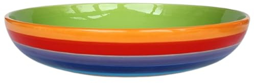 Purity Style Handbemalte Pastaschüssel aus Keramik, Regenbogenstreifen, 22 cm