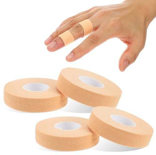 TIESOME Lot de 4 rouleaux de ruban adhésif doux pour la peau - 1,5 cm x 10 m - Pour le sport, l'escalade, le bloc, la musculation, le volley-ball, le handball (couleur)