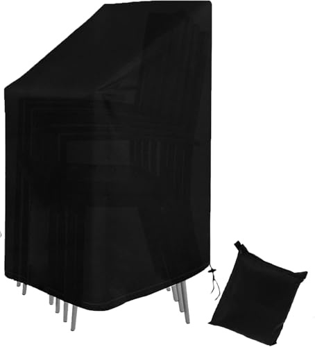 Housse de Protection pour Chaise de Jardin 75x75x120 cm, 420D Imperméable Anti-UV, Anti-Poussière et Anti-Vent, pour Chaise Haute et Empilement de Chaises, Housse Salon de Jardin Extérieur