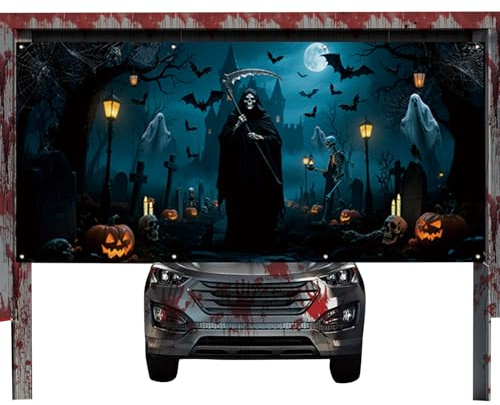 Générique Bâche Halloween pour Porte De Garage, Bannière pour Portail De Cimetière, Décoration D'Intérieur Murale Accrochable pour Fêtes Photographie Et pour Pelouse Jardin Terrasse Affichage