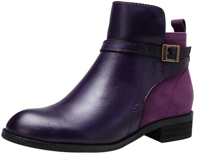 Generisch Bottines pour femme avec talon - Bottes en cuir - Bottes courtes rétro à enfiler - Avec fermeture éclair - Automne et hiver - Bottines à talon bloc - Bottes de transition, lilas, 39 EU