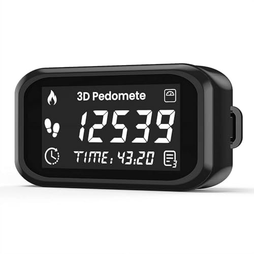 3D Pedometer for Walking, Accurate Step & Calorie Counter with LCD Display, Clip-On Wearable Pedometer 3D Step Counter for Men Women Walking, Running & Fitness