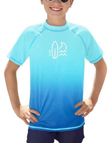 BesserBay Rashguard 110-160 - Maglietta da bagno a maniche corte UPF 50+, per bambini, turchese, 110